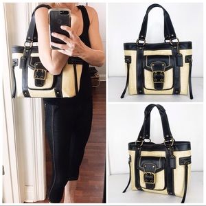 Coach Legacy Natural Straw & Black Leather Tote